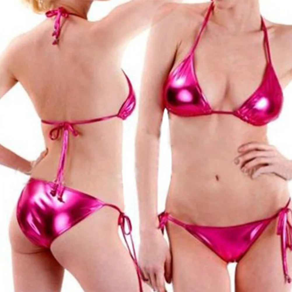 Sexy Women Beach Bikini 2 Pcs Set Halter Bra Bandage Briefs Summer Swimsuits Elastic Breathable Underwear Low Rise Lingerie