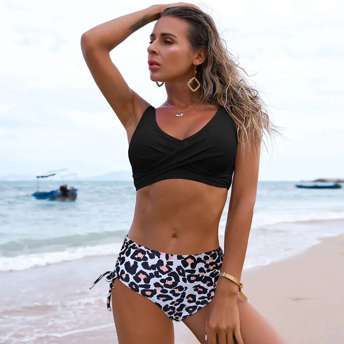 Sexy High Waist Bikini Set 2024 New Push Up Bandage Swimwear Women Print Floral Two Pieces Swimsuit Beach Wear Strappy biquini