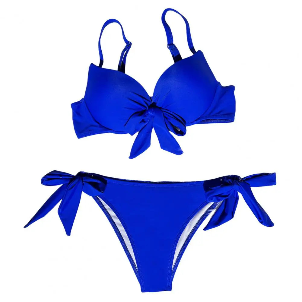Summer Bikini Set Strappy Beachwear Women's Bikini Set Padded Sling High Waist Swim Solid Color Lace-up Summer Swimwear