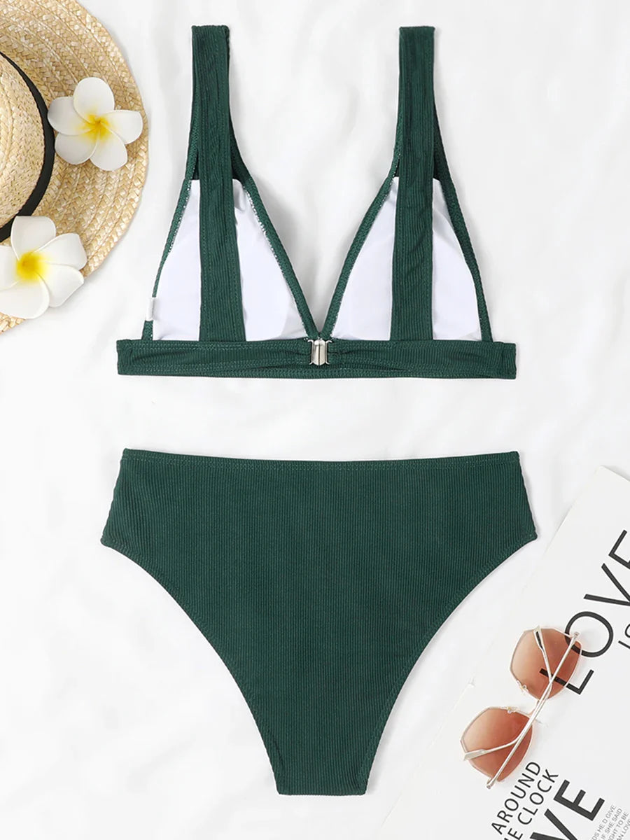 Sexy Bikinis 2025 Women Solid Swimsuit Women Padded Swimwear Female Beachwear Bathers Bathing Swimming Swim Suit