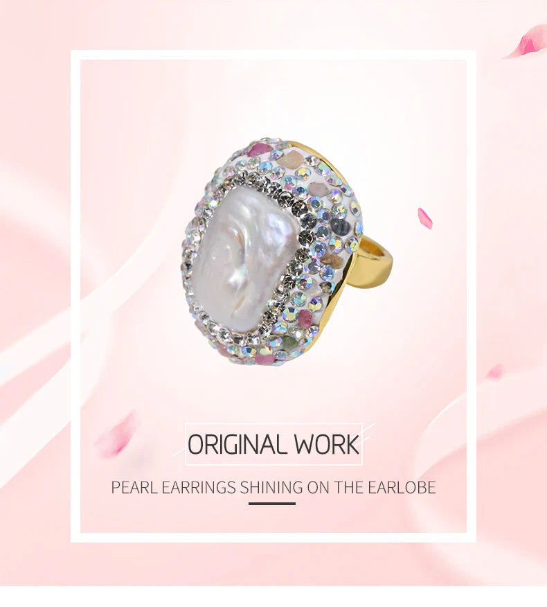 Baroque Pearl Inlaid Tourmaline Ring for Women Personalized Fashion Elegant Luxury Simple Ladies Banquet Exquisite JewelryGR0409