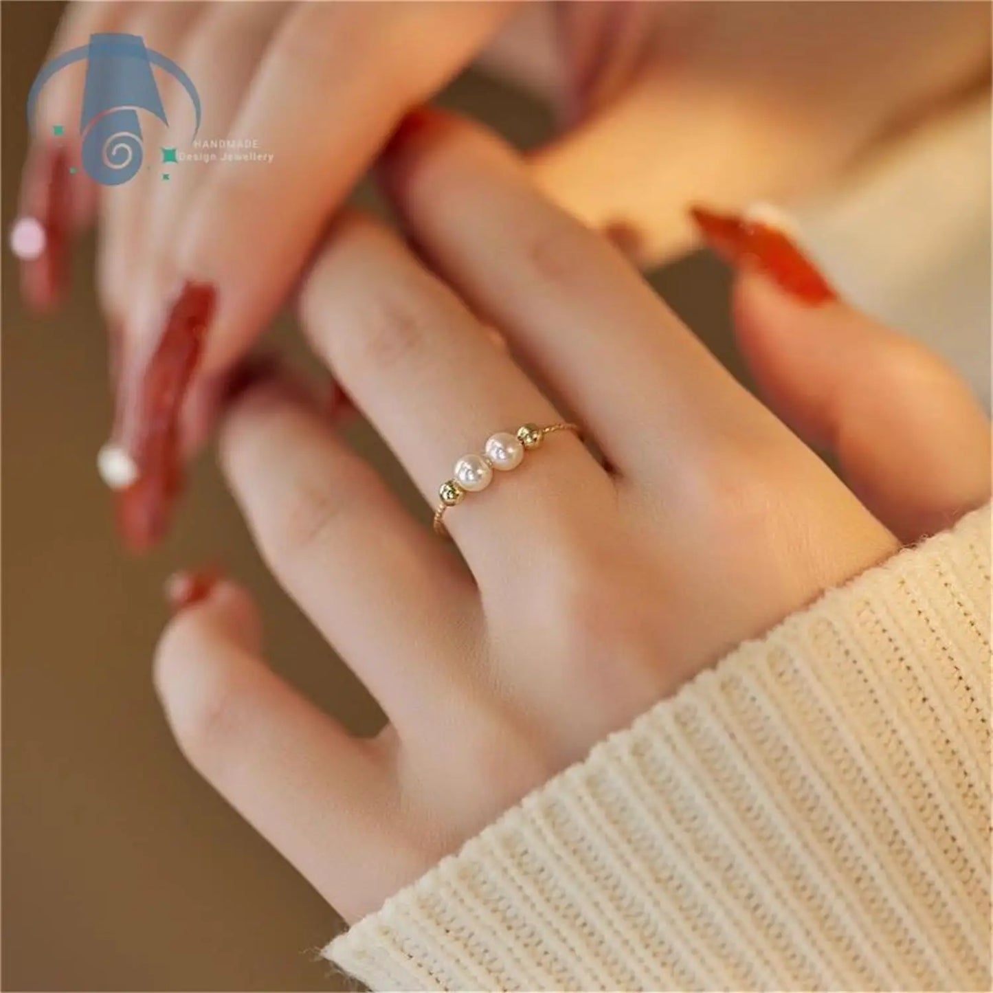 Elegant Minimalist Pearl Ring for Women Adjustable Open Band Simple Dainty Pinky Ring Luxury Trendy Stackable Jewelry Gift Idea