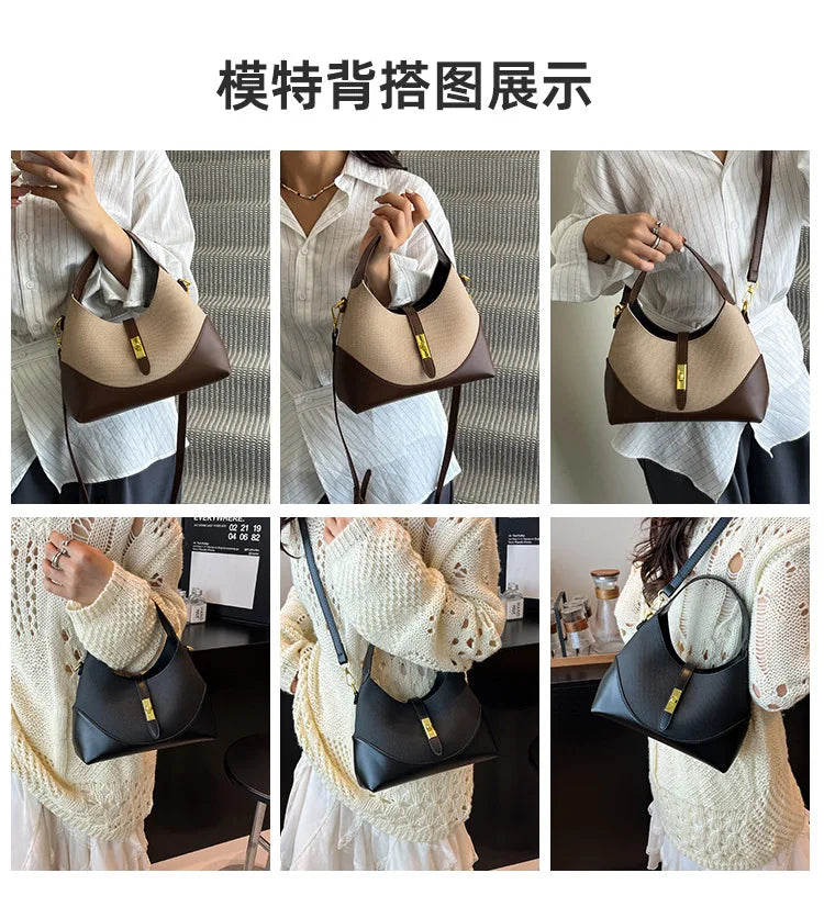 2025 Colorblock Baguette Bag for Women - Boho Vegan Crossbody, Adjustable Shoulder Clutch & Minimalist Commuter Chic