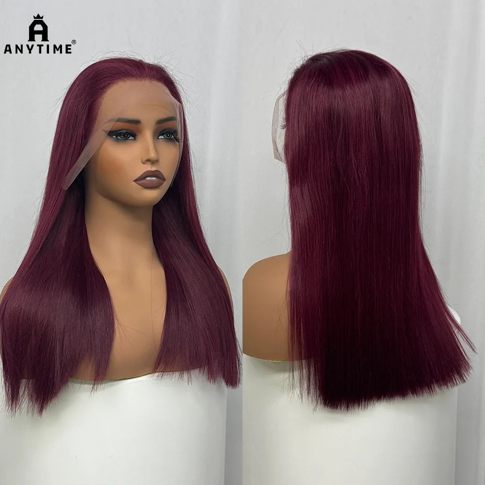 Bone Straight Human Hair Wig 350% Density 99J Glueless Lace Wigs Double Drawn 12A Hair 13x4 HD Lace Frontal Wigs