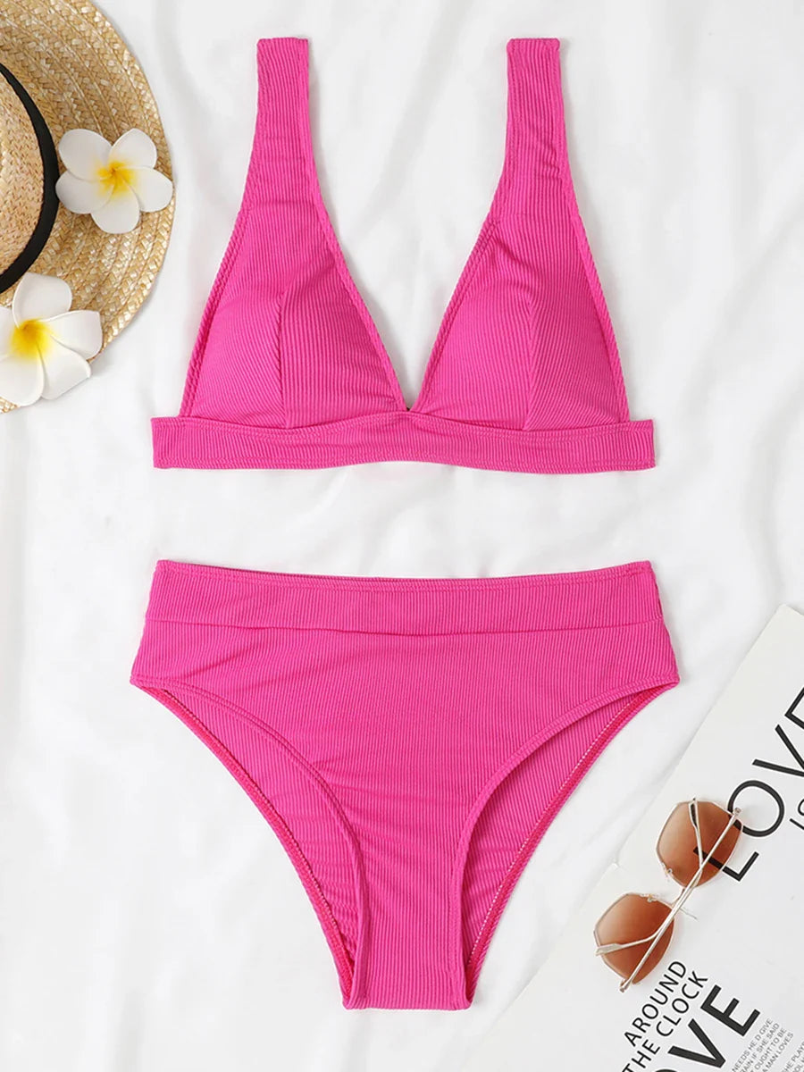 Sexy Bikinis 2025 Women Solid Swimsuit Women Padded Swimwear Female Beachwear Bathers Bathing Swimming Swim Suit