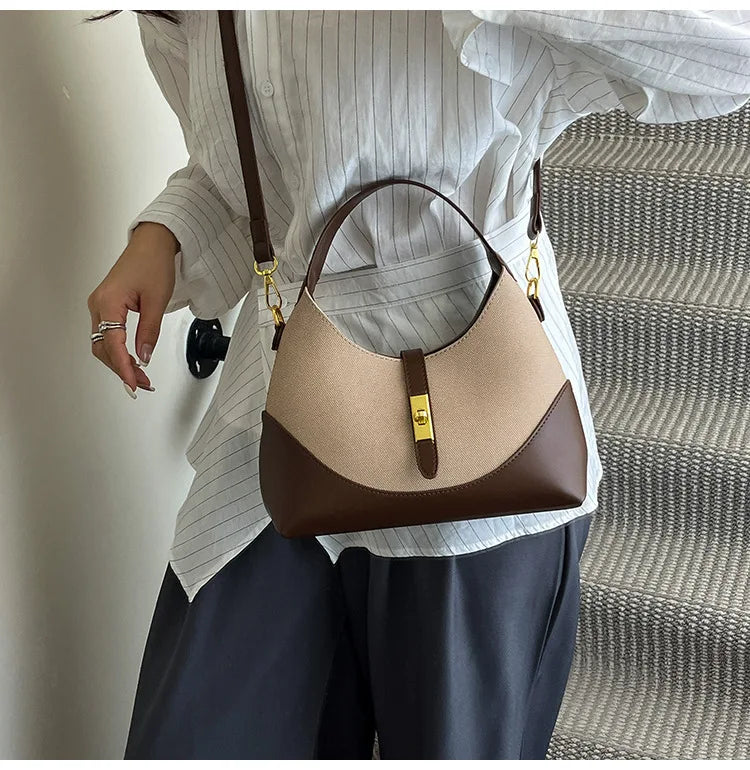 2025 Colorblock Baguette Bag for Women - Boho Vegan Crossbody, Adjustable Shoulder Clutch & Minimalist Commuter Chic