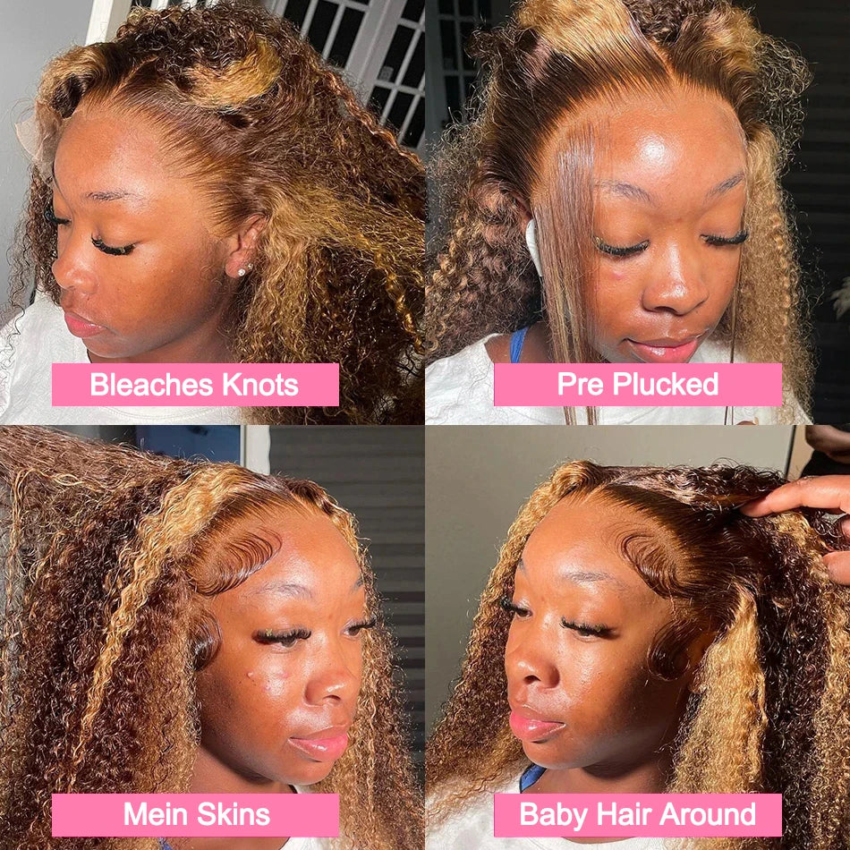 Deep Curly Wigs Human Hair Highlight 13x4 Lace Front Human Hair Wigs Colored Transparent Water Wave Lace Frontal Wig For Women
