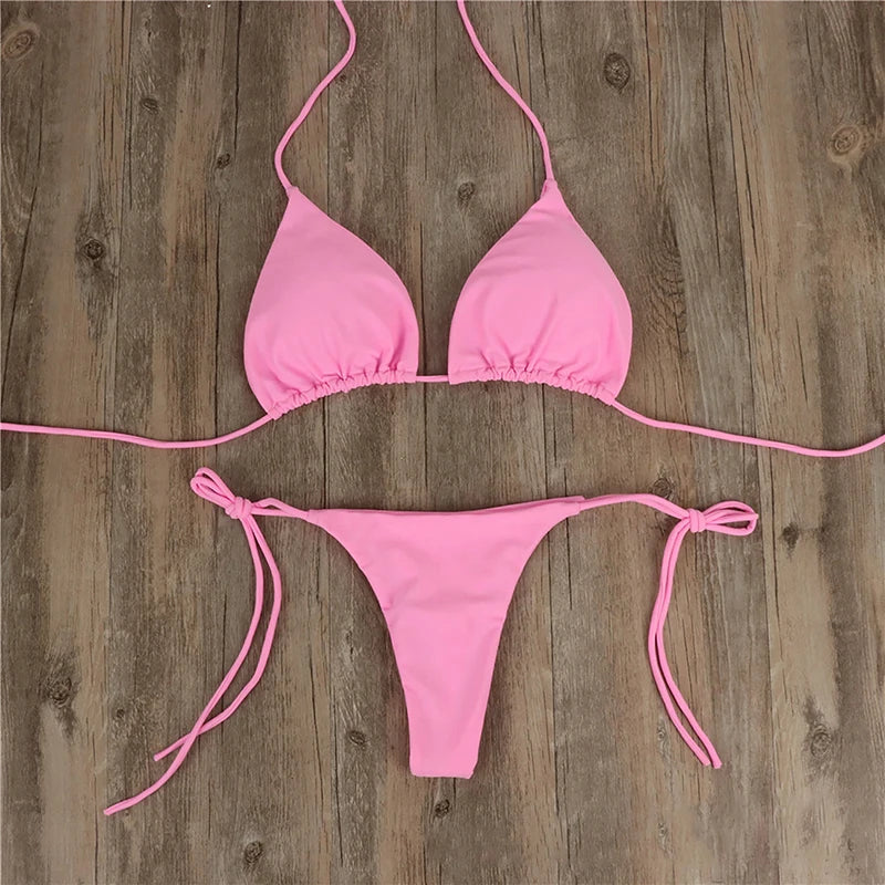 Sexy Women Summer Swimwear Bikini Set Bra Tie Side G-String Thong Beach e Suit Swimsuit Bathing Suit Swimming Suit