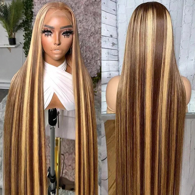 Highlight Wig Human Hair Bone Straight Blond Ombre 13x4 HD Lace Wig Colored Human Hair Frontal Wig Brazilian Wigs 200 Density