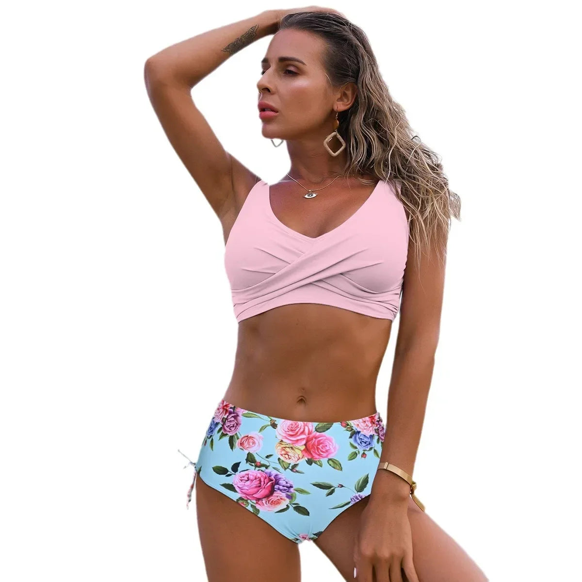 Sexy High Waist Bikini Set 2024 New Push Up Bandage Swimwear Women Print Floral Two Pieces Swimsuit Beach Wear Strappy biquini