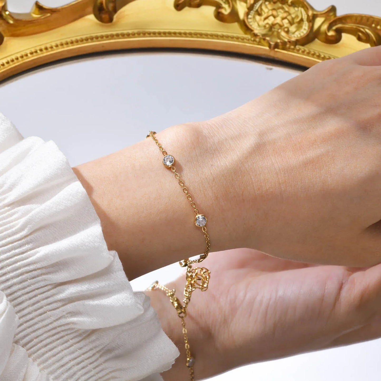 Trendy Chain Bracelets for Women Girls Lady, Stainless Steel Thin Chain Wristband Bling CZ Stone, Chic bracelet Gifts To Her