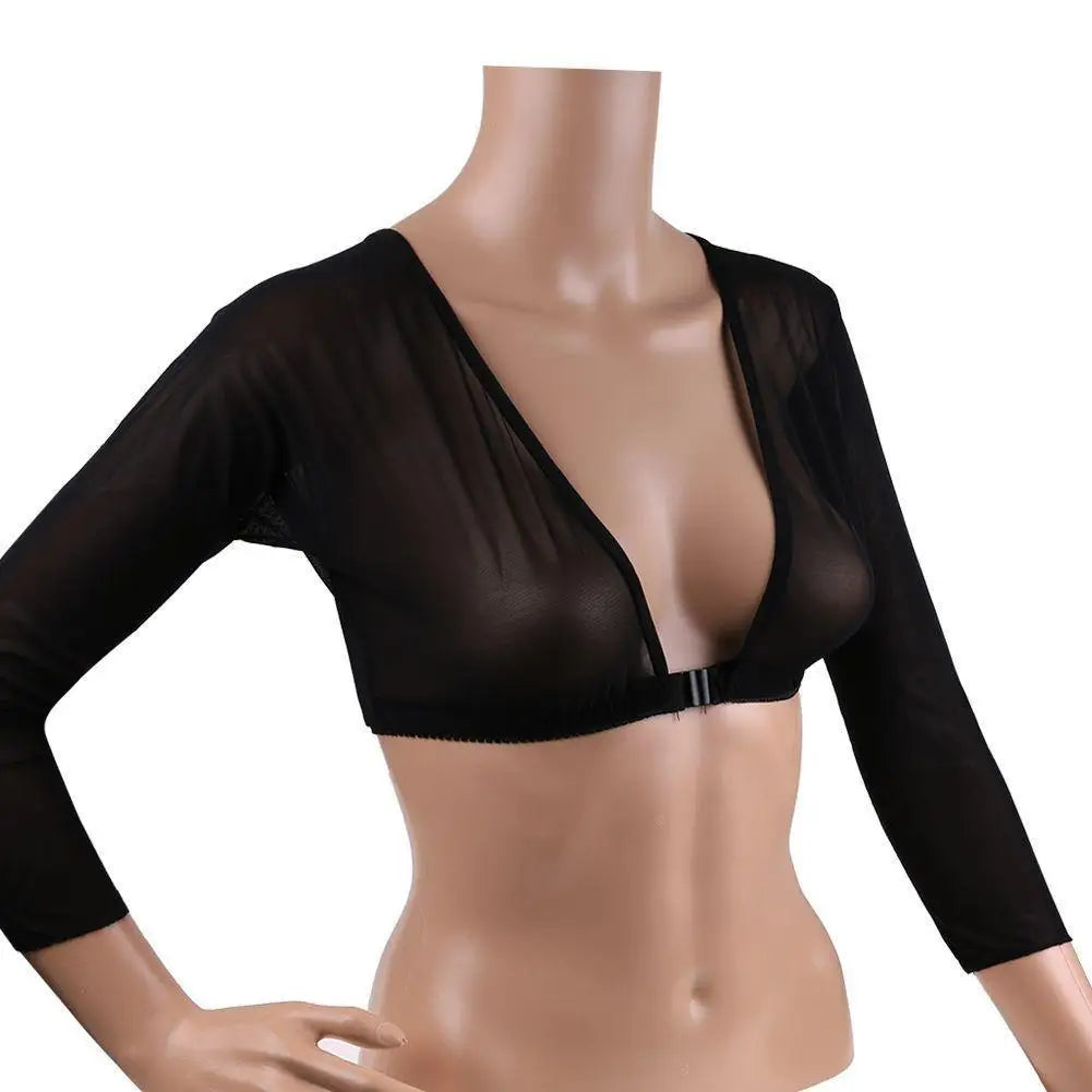Women Bottom Sleeve Tops Fashion Front Button Long-sleeved T-shirt Mesh Top Crop Top White Sleeves Arm Cover Shoulder Tops Sexys