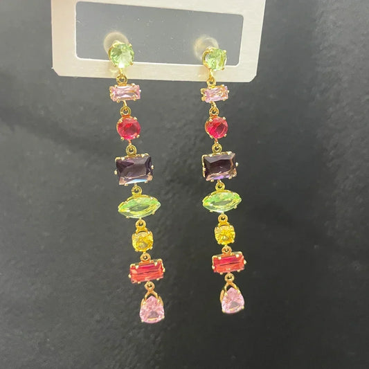 Luxury Rainbow Crystal Dangle Drop Earrings for Women Wedding Party Jewelry Accessories Gorgeous Cubic Zirconia Bridal Brincos