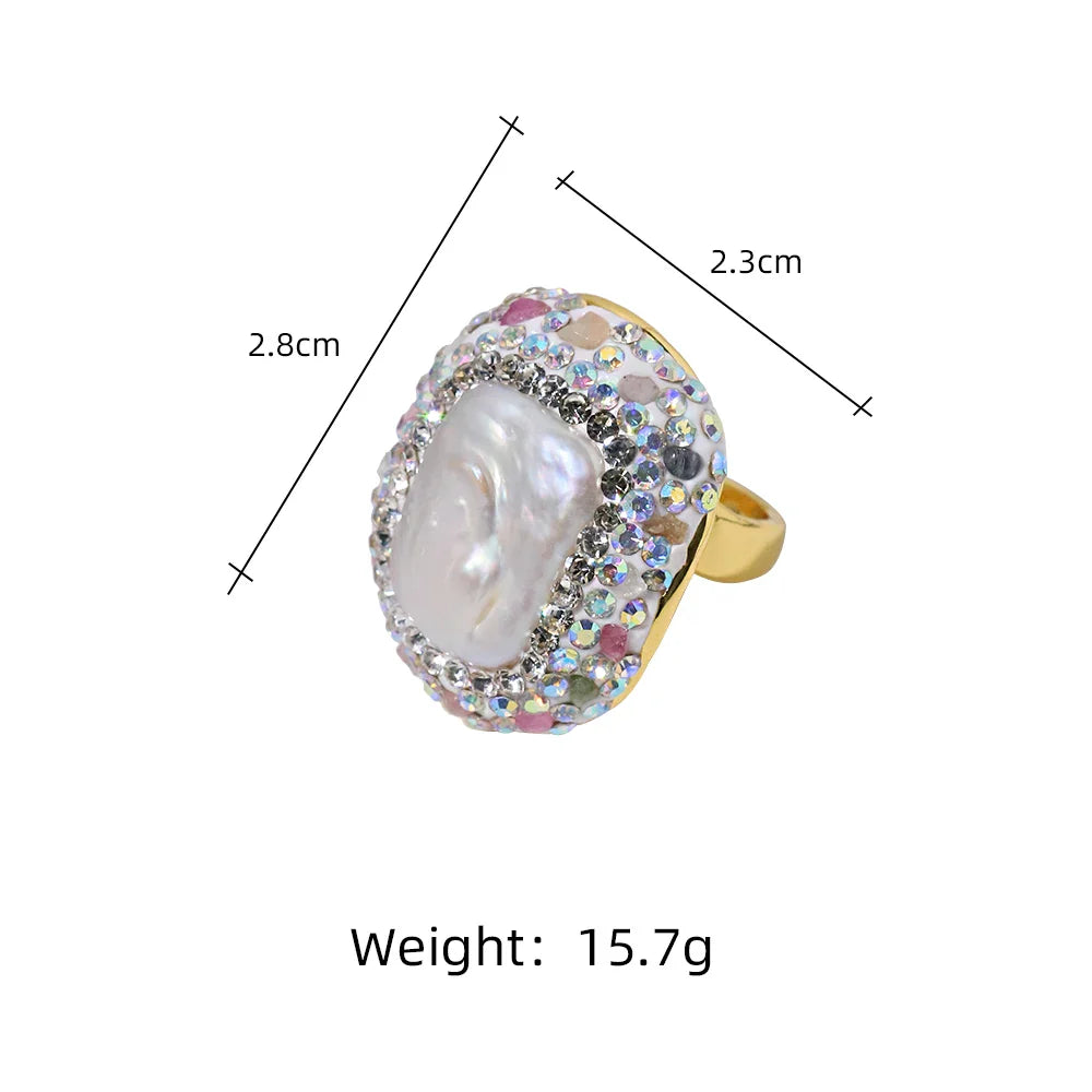 Baroque Pearl Inlaid Tourmaline Ring for Women Personalized Fashion Elegant Luxury Simple Ladies Banquet Exquisite JewelryGR0409