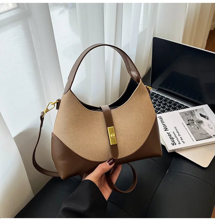2025 Colorblock Baguette Bag for Women - Boho Vegan Crossbody, Adjustable Shoulder Clutch & Minimalist Commuter Chic