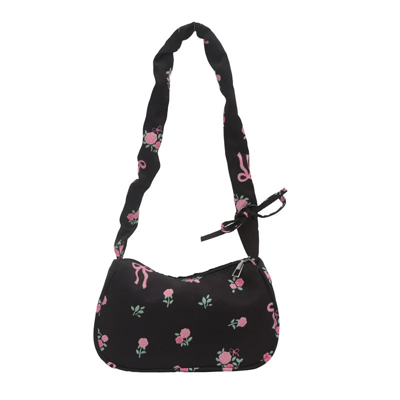 Gentle and Sweet Flower Canvas Bag for Women 2025 New Drawstring Shoulder Bag High Beauty Broken Flower Bow