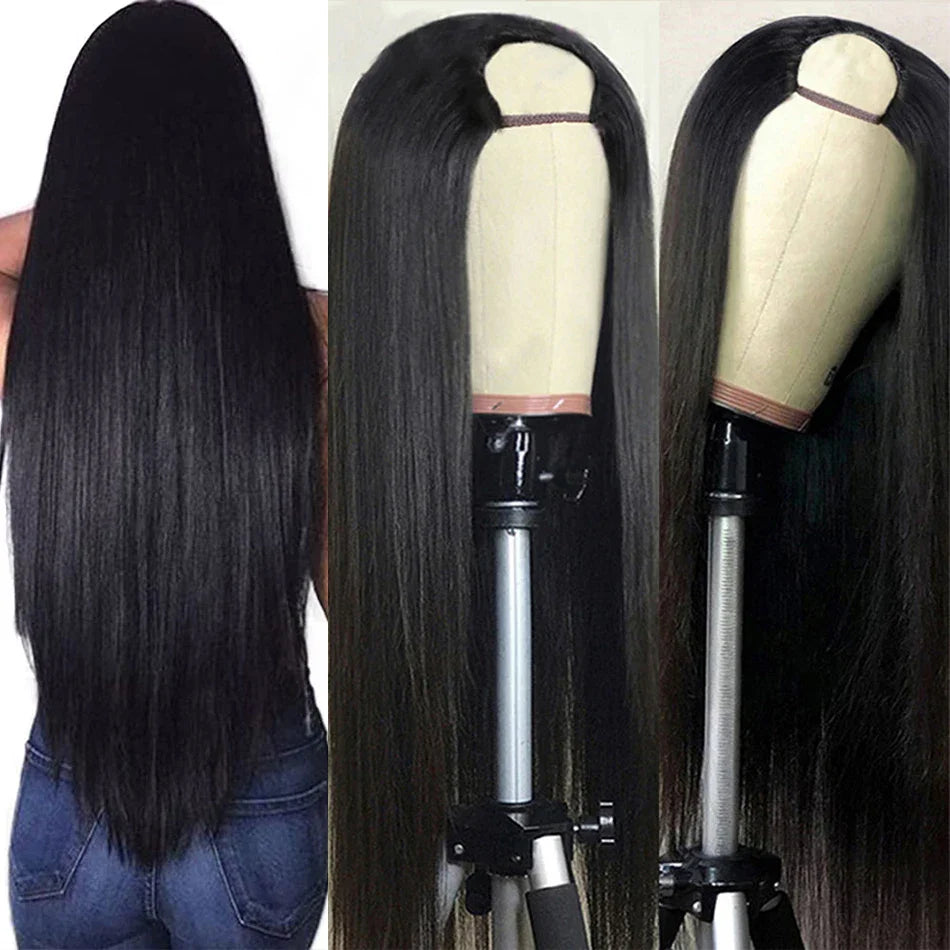 Straight U Part Wig Human Hair No Leave Out No Glue Brazilian Glueless Bone Straight Human Hair Wigs for Women 180% Density