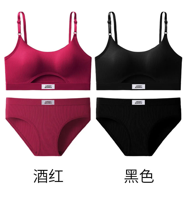 Womens Bikini Set Bra Low Waist Panties Solid Seamless Bralette Sexy Lingeries Suit Sport Brassiere Female Underwear Set