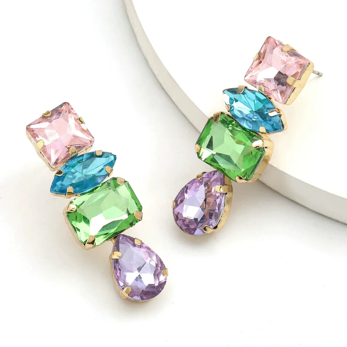 Luxury Crystal Drop Earrings for Women Geometric Champagne Peach Rhinestone Elegant Daily Wear Chic Fashion Jewelry