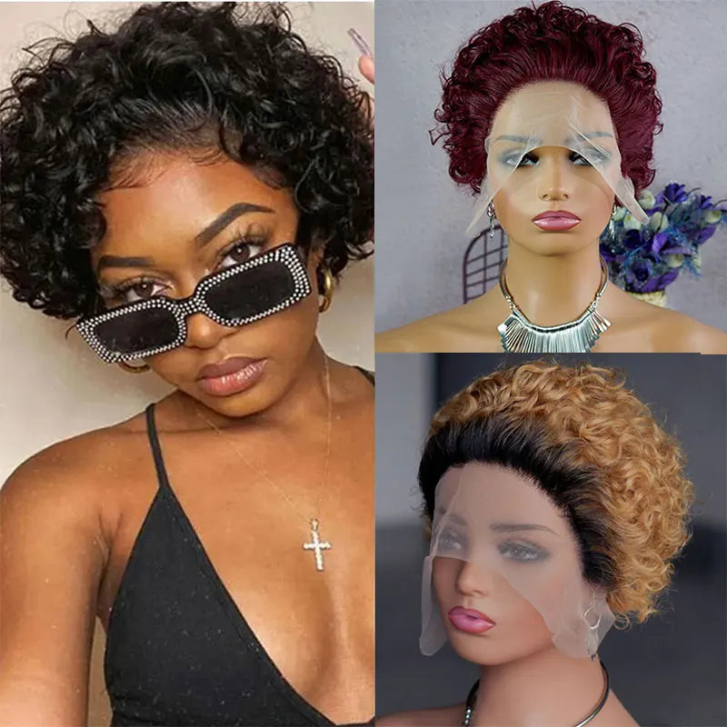 13x1 Curly Human Hair Lace Frontal Wig Pixie Cut Curly Lace Front Human Hair Wigs for Women Brazilian Human Hair Wig Sale