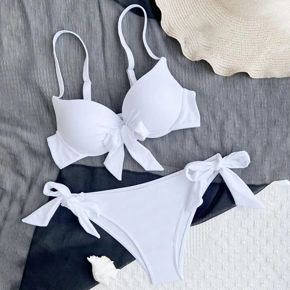 Summer Bikini Set Strappy Beachwear Women's Bikini Set Padded Sling High Waist Swim Solid Color Lace-up Summer Swimwear