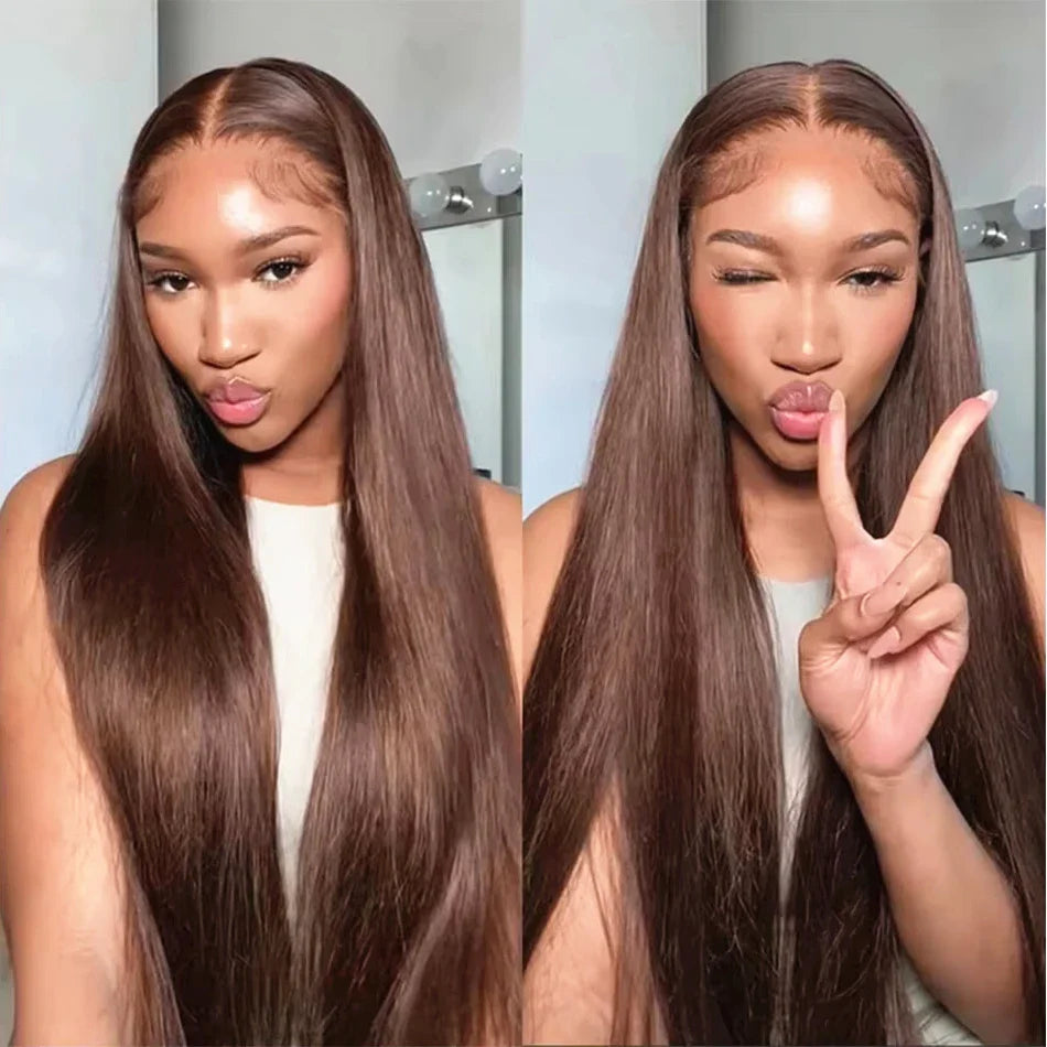 30 Inch Bone Straight Brazilian Human Hair Wig 100% 13x6 HD Lace Frontal Wig Chocolate Brown Lace Front Wigs For Black Women