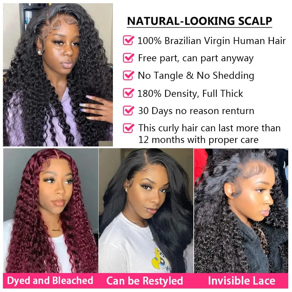 250% High Density 30 40Inch 13x6 13x4 HD Lace Frontal Human Hair Wig Brazilian Raw Curly Wigs For Women Loose Deep Wave
