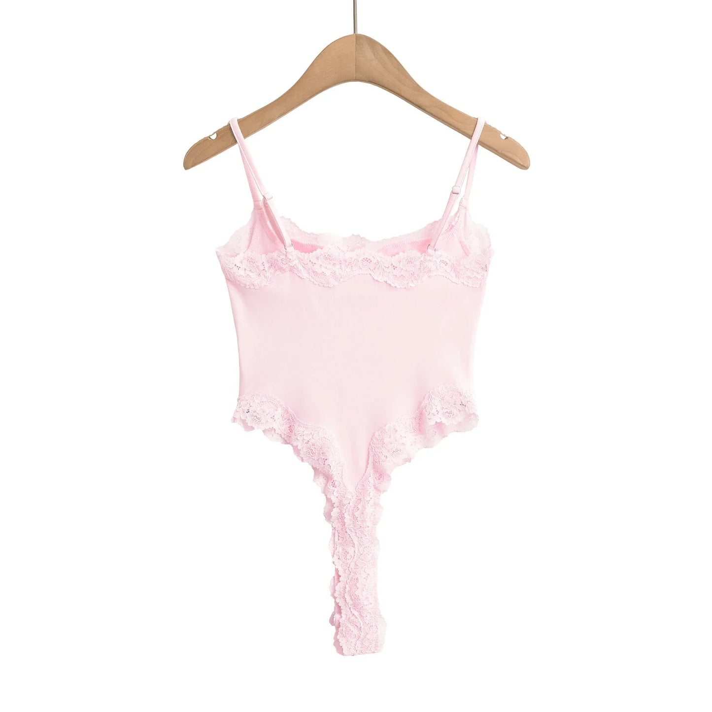 Sexy Bodysuit Tops For Women 2025 Summer Y2k Clothes Lace Panel BodySuits Women Solid Color Cami Bodysuit Backless Lace Top Pink