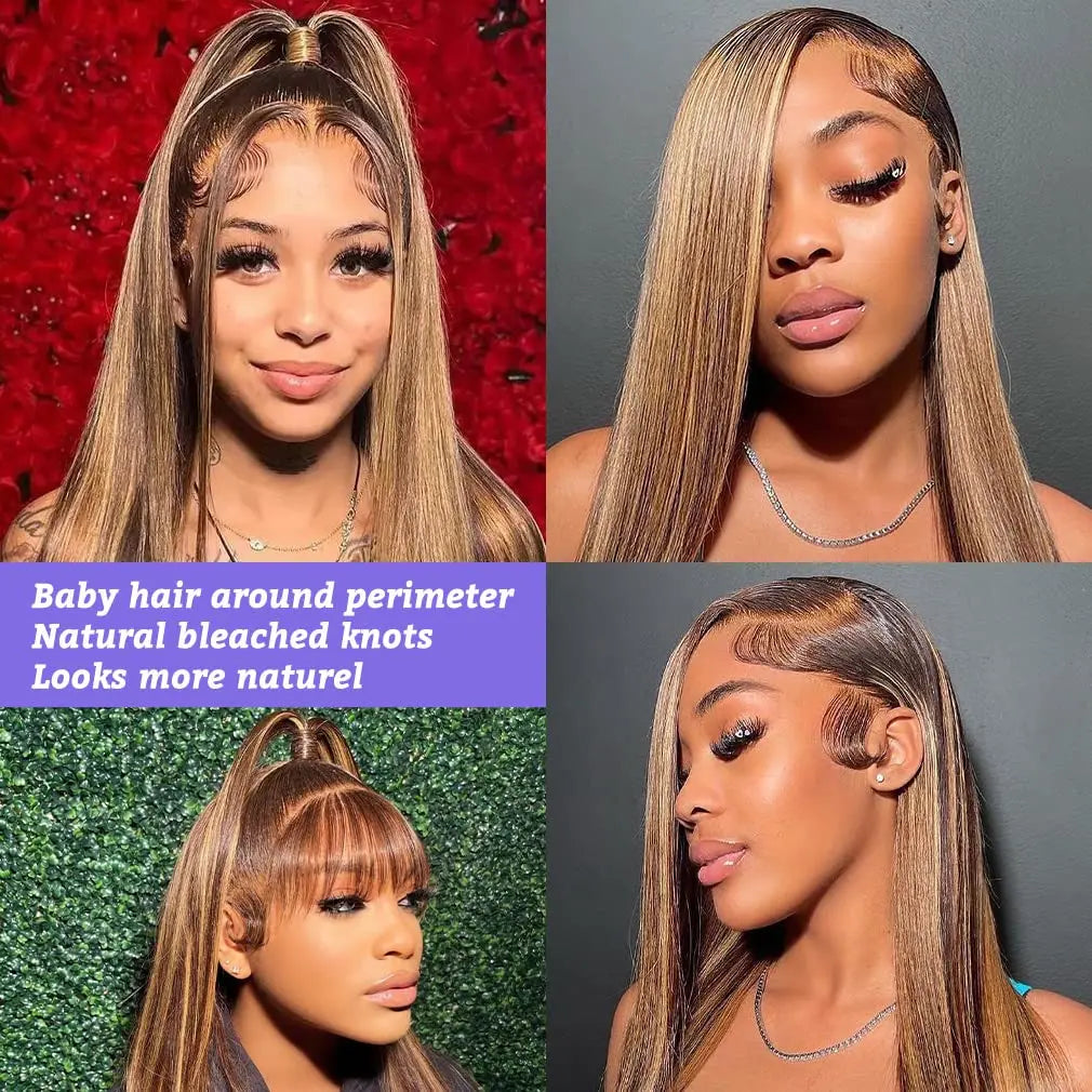 Highlight Straight Human Hair Wigs 9x6 HD Lace Front Human Hair Wigs Ombre Straight Wave Lace Front Wigs Brazilian Human Hair