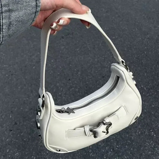 The New 2025 Baguette Bag for Women Is A Trendy Underarm Bag Made of Pu Leather with A Unique Star-shaped Buckle