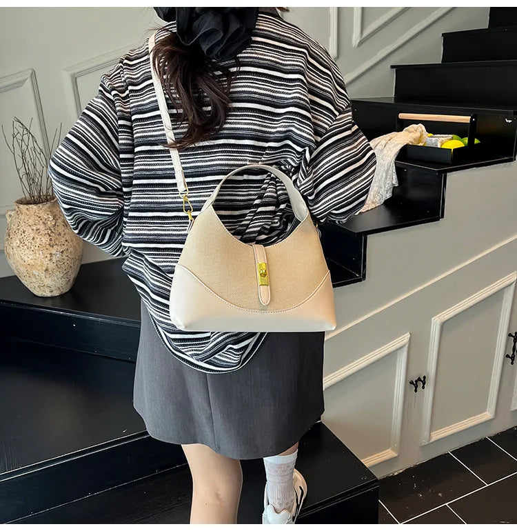 2025 Colorblock Baguette Bag for Women - Boho Vegan Crossbody, Adjustable Shoulder Clutch & Minimalist Commuter Chic