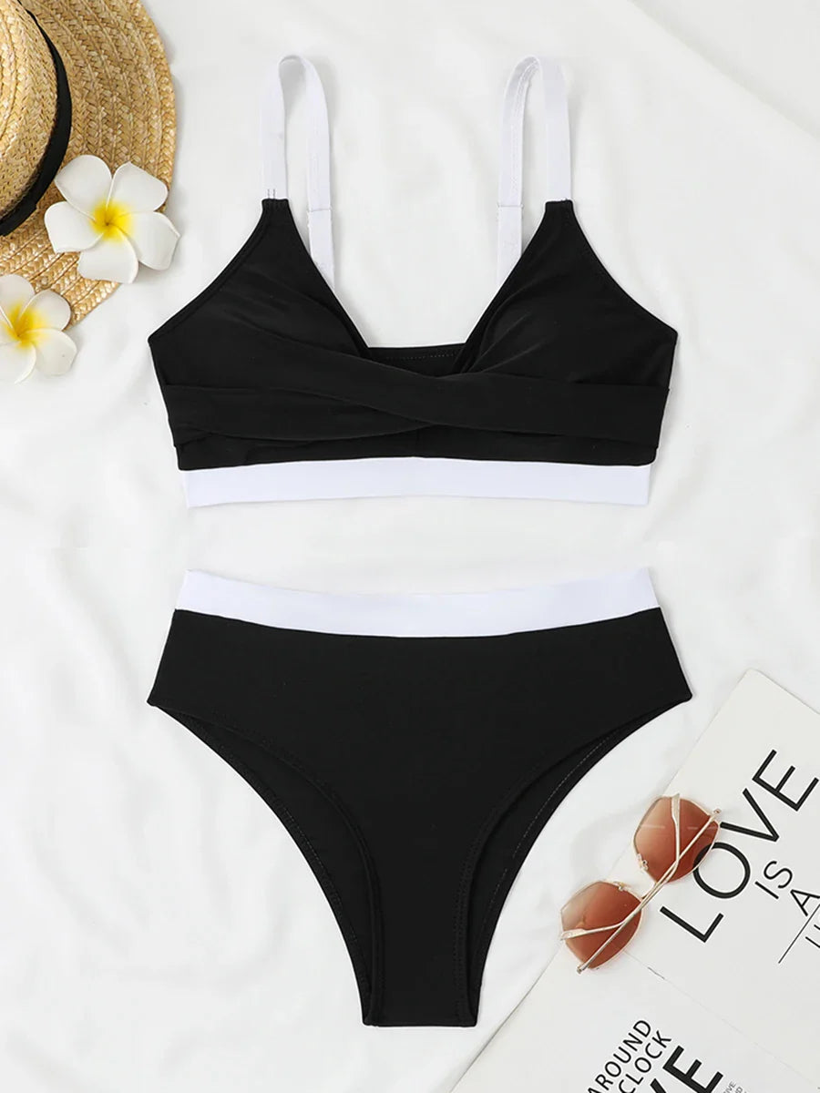 2025 Strappy Bikini High Waist Swimsuit Women Sexy Solid Swimwear Female Bathers Swimming Bathing Swimming Swim Suit Beachwear
