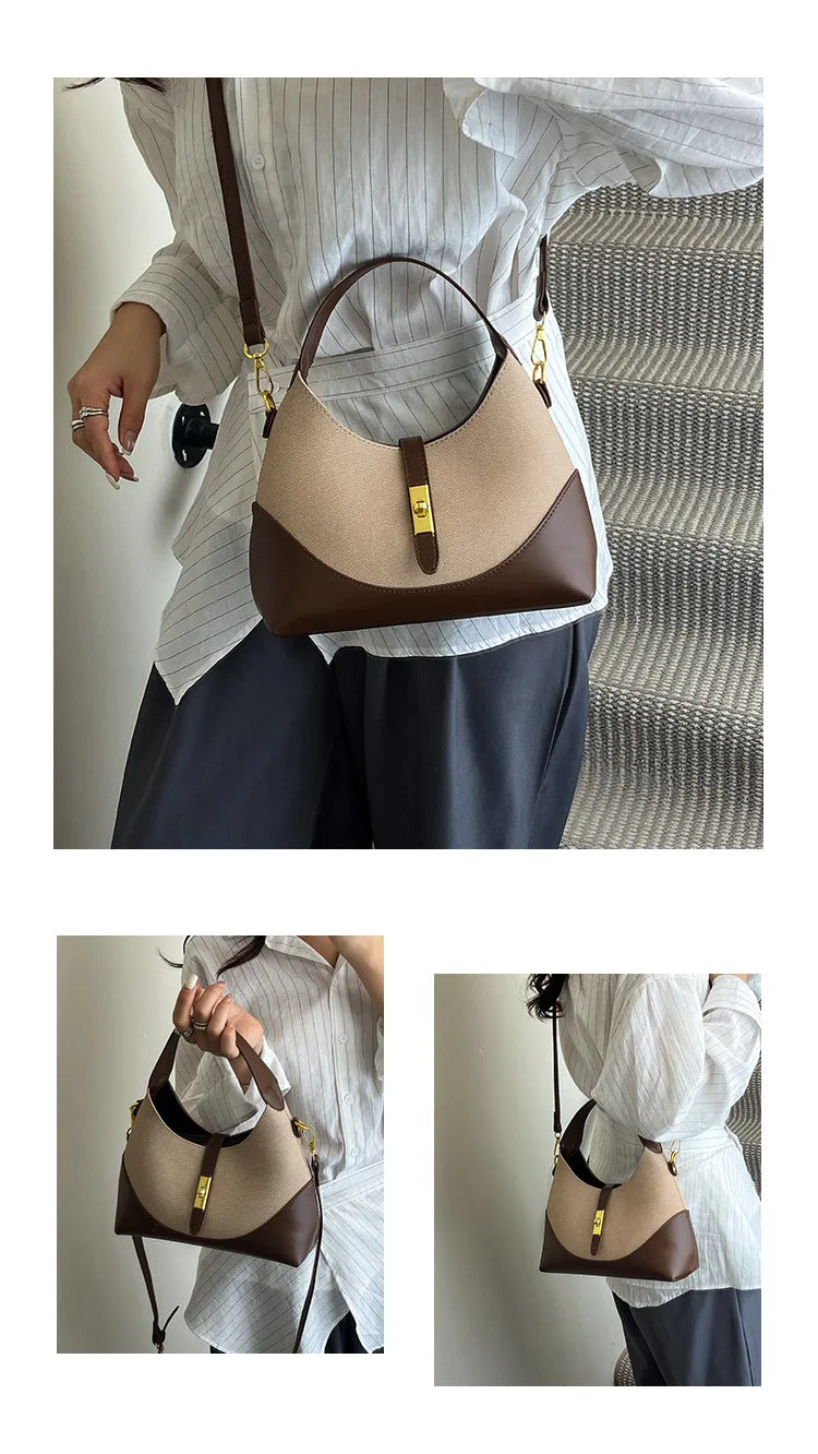 2025 Colorblock Baguette Bag for Women - Boho Vegan Crossbody, Adjustable Shoulder Clutch & Minimalist Commuter Chic