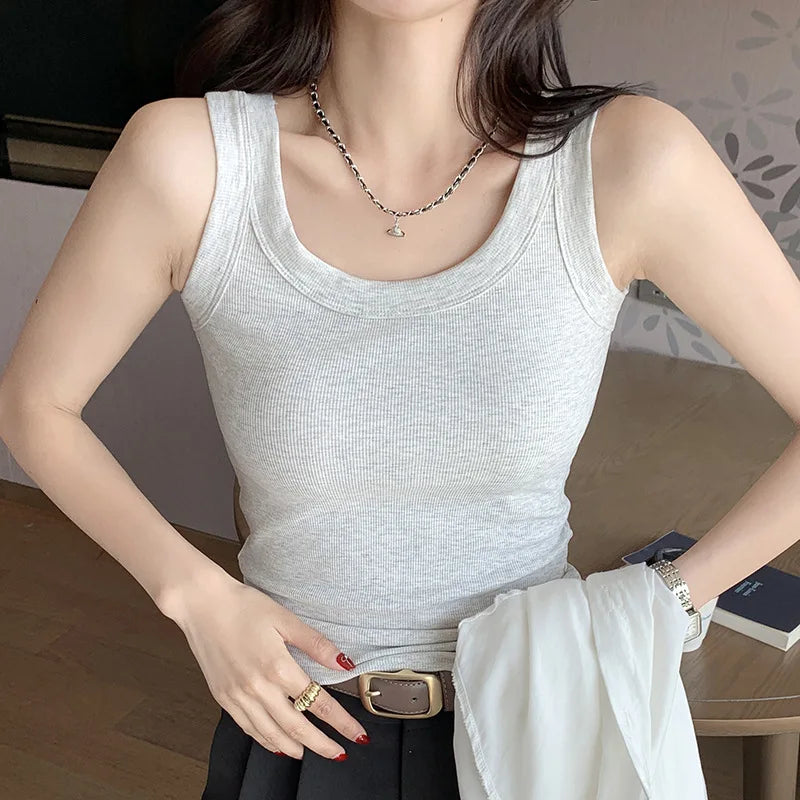 Women Tank Tops 2025 High Strecth Knitted Bottoming Shirt Soft Korean Fashion Undershirt Inner Wear Casual Ladies Tank Tops