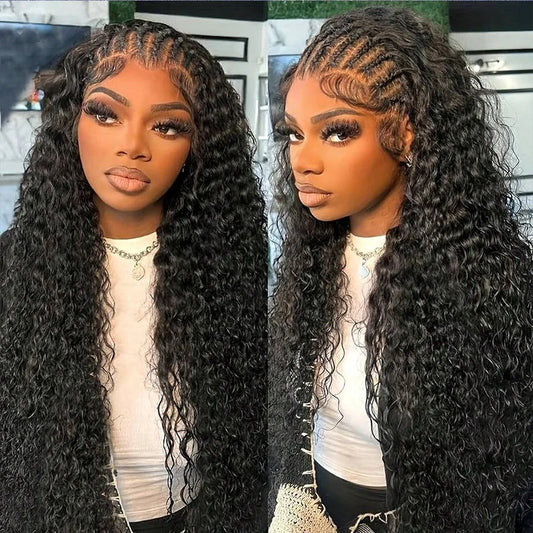 Head Braided Wigs Human Hair Deep Curly Wave 13x4 Lace Front Wigs Human Hair Bleach Knots Pre Plucked 180% Density Natural Color