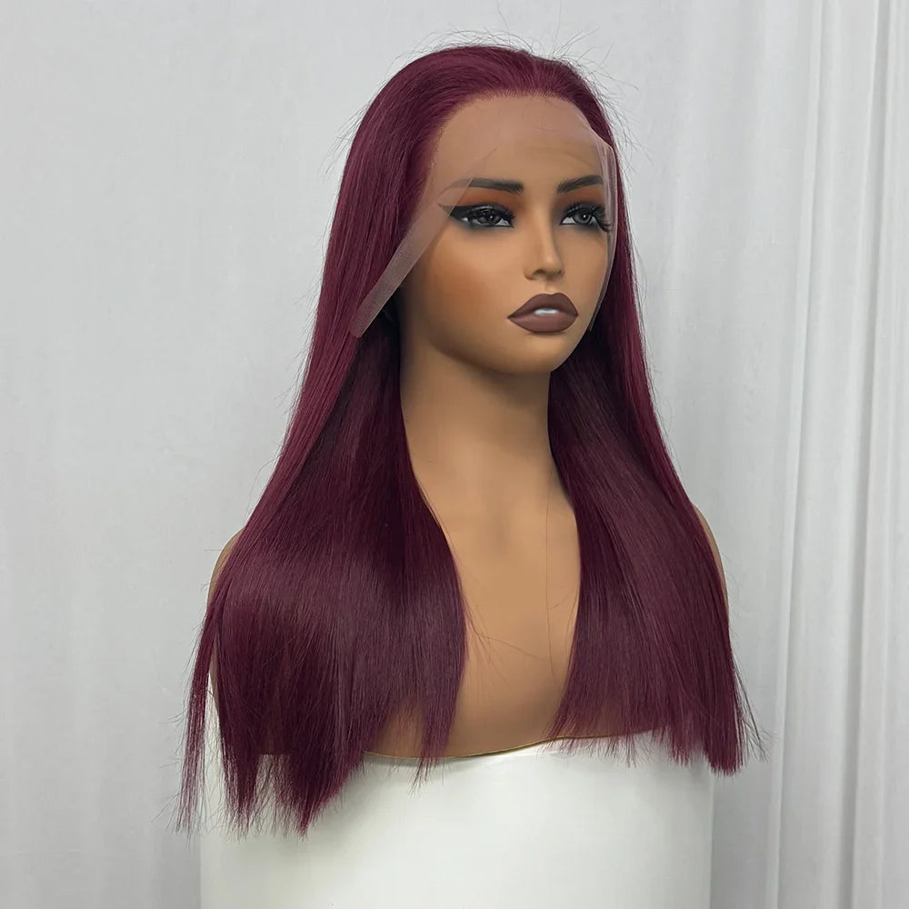 Bone Straight Human Hair Wig 350% Density 99J Glueless Lace Wigs Double Drawn 12A Hair 13x4 HD Lace Frontal Wigs