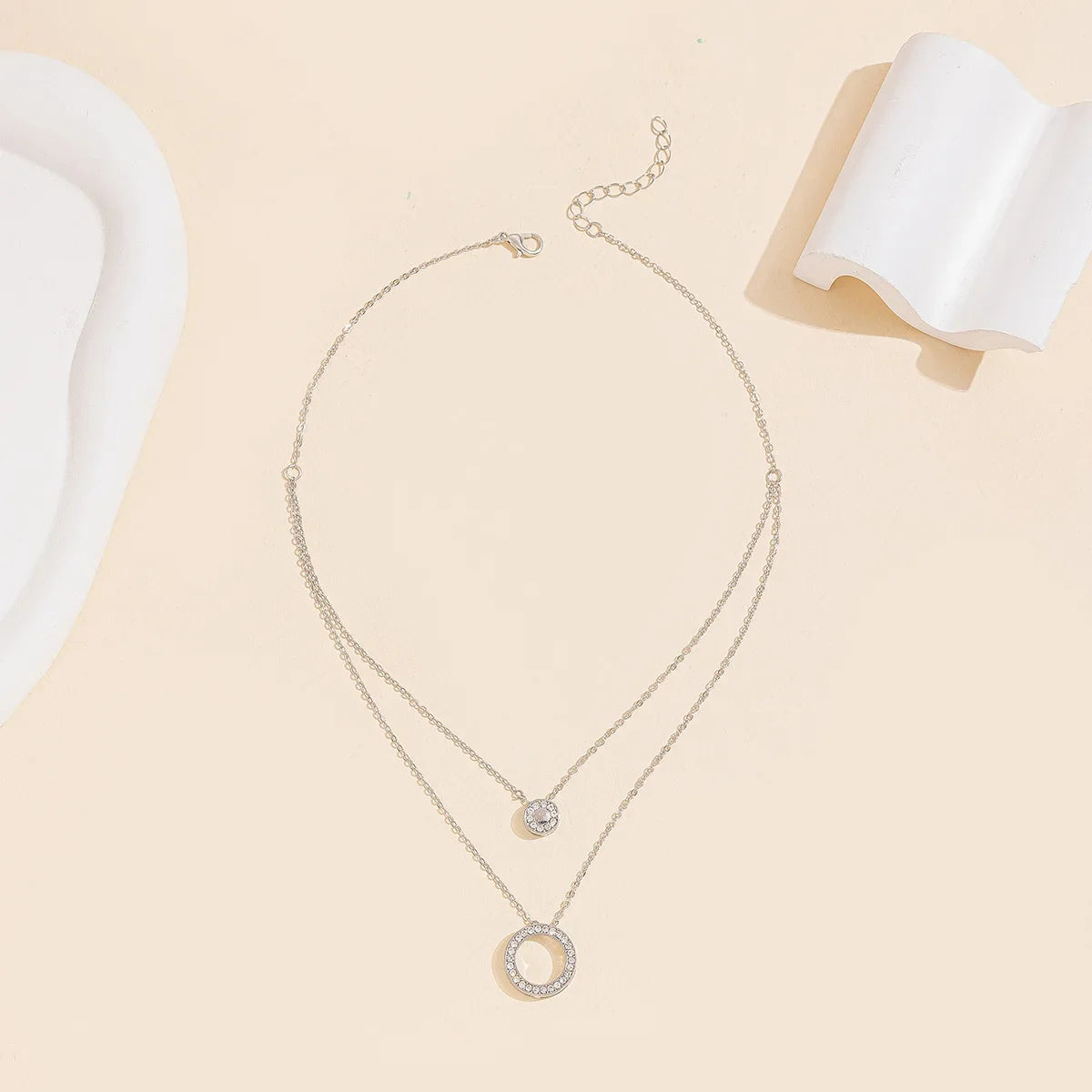 Delicate Layered Necklace Set with Sparkling Round Pendant Dainty Collarbone Chains for Women Minimalist Style