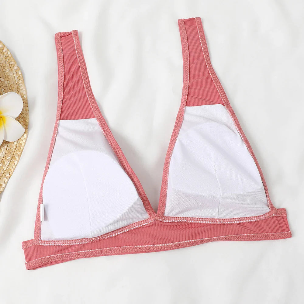 Sexy Bikinis 2025 Women Solid Swimsuit Women Padded Swimwear Female Beachwear Bathers Bathing Swimming Swim Suit