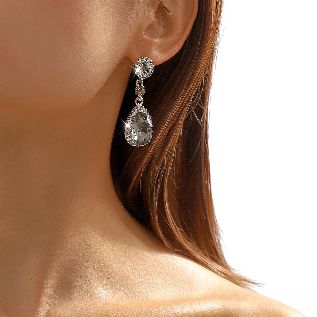 Luxury Bridesmaid Crystal Drop Earrings for Wedding Party Zircon Water-Drop Dangle Earrings Geometry Round Fashion Jewelry Gift