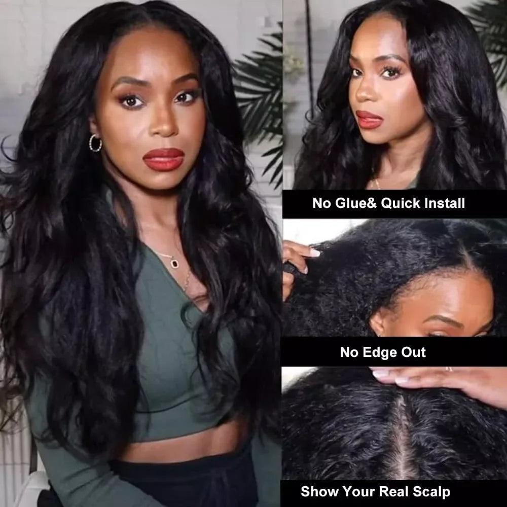 Kinky Straight Human Hair Wig V Part Wig Human Hair For Women U Part No Leave Out V Shape Brazilian Wig Without Glue Half Wigs