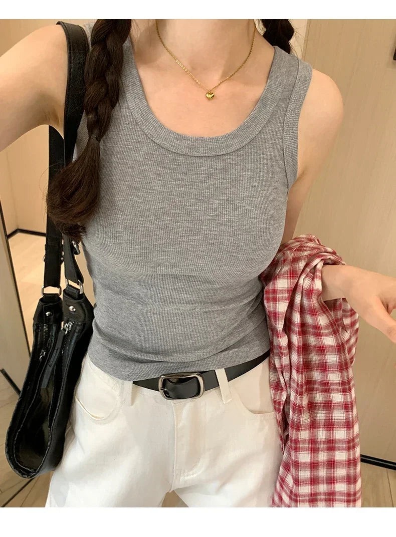 Tank Soft Top For Women Summer 2025 Outfits Tight And Sexy Tank Top Knitted Bottom Shirt And Sleeveless Top For Outerwear