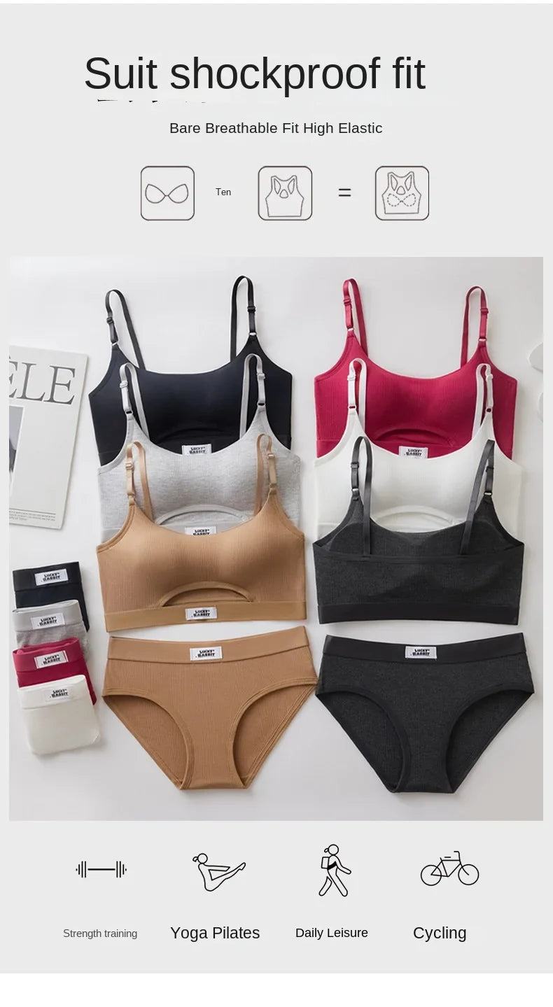 Womens Bikini Set Bra Low Waist Panties Solid Seamless Bralette Sexy Lingeries Suit Sport Brassiere Female Underwear Set