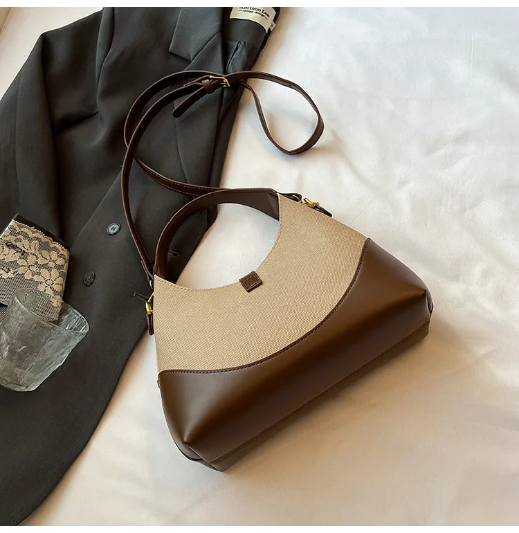 2025 Colorblock Baguette Bag for Women - Boho Vegan Crossbody, Adjustable Shoulder Clutch & Minimalist Commuter Chic