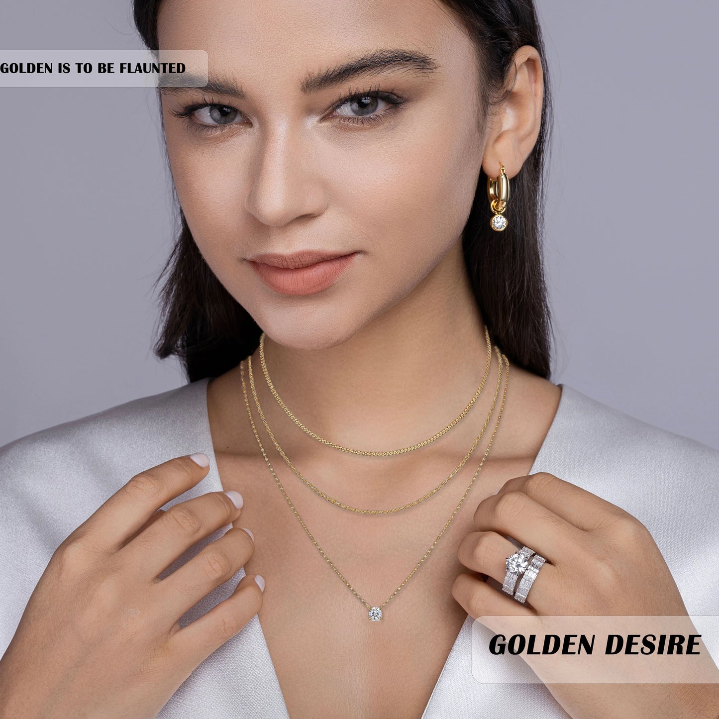 Triple Layer Necklace Moissanite Pendant S925 Sterling Silver 18K Gold Plated Minimalist Layered Jewelry for Women