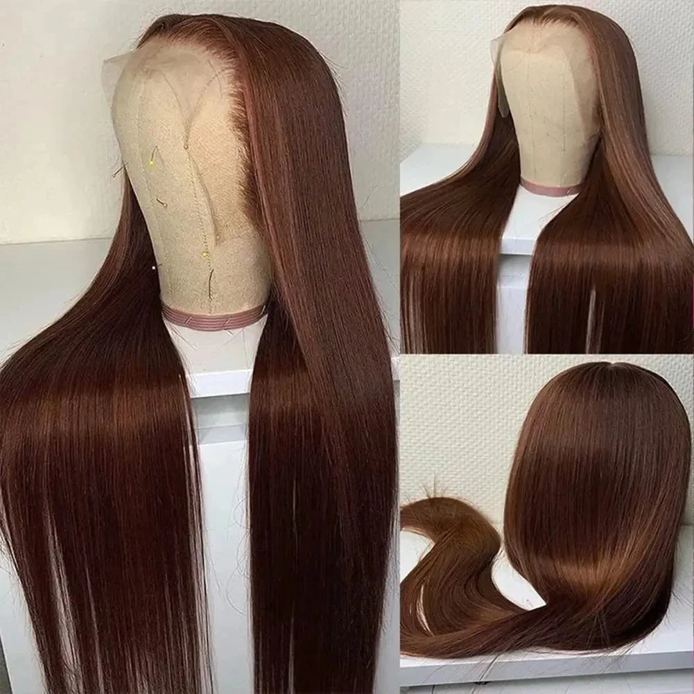 30 Inch Bone Straight Brazilian Human Hair Wig 100% 13x6 HD Lace Frontal Wig Chocolate Brown Lace Front Wigs For Black Women