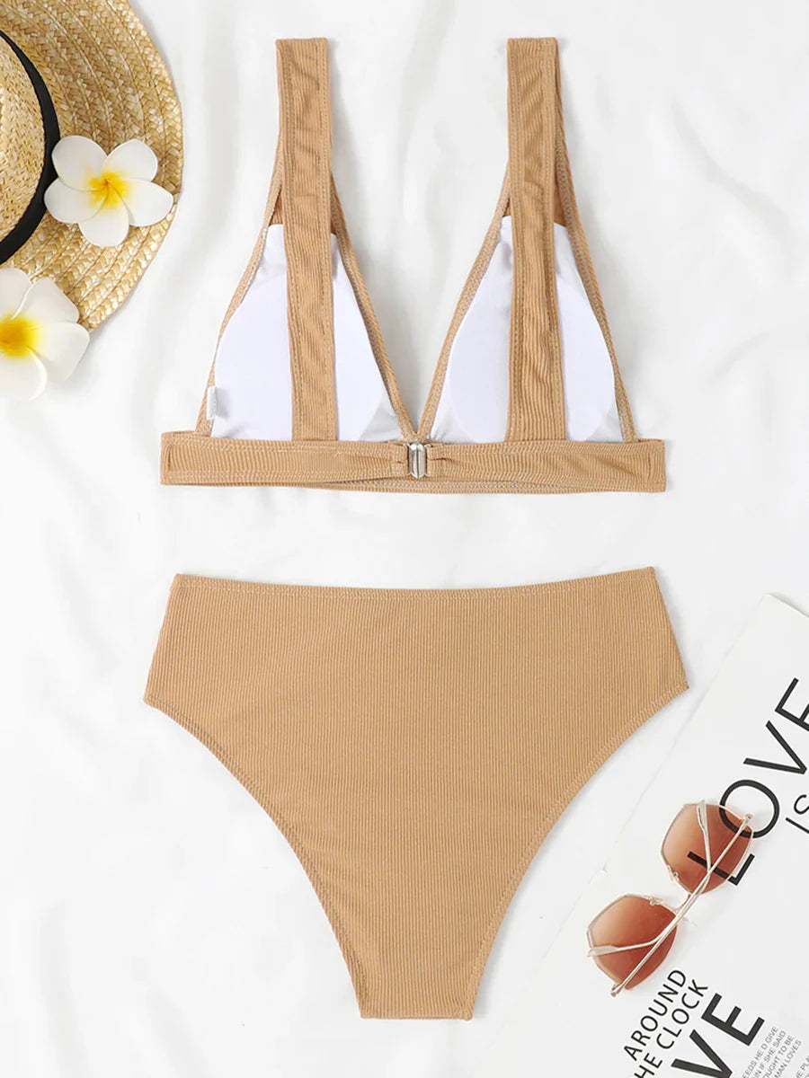 Sexy Bikinis 2025 Women Solid Swimsuit Women Padded Swimwear Female Beachwear Bathers Bathing Swimming Swim Suit