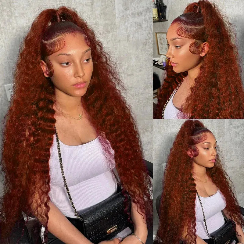 Loose Deep Wave 13x4 Hd Lace Frontal Reddish Brown Human Hair Curly Wigs Water Wave Brazilian Brown Colored Wigs For Women