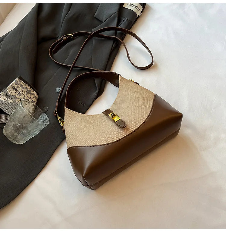 2025 Colorblock Baguette Bag for Women - Boho Vegan Crossbody, Adjustable Shoulder Clutch & Minimalist Commuter Chic