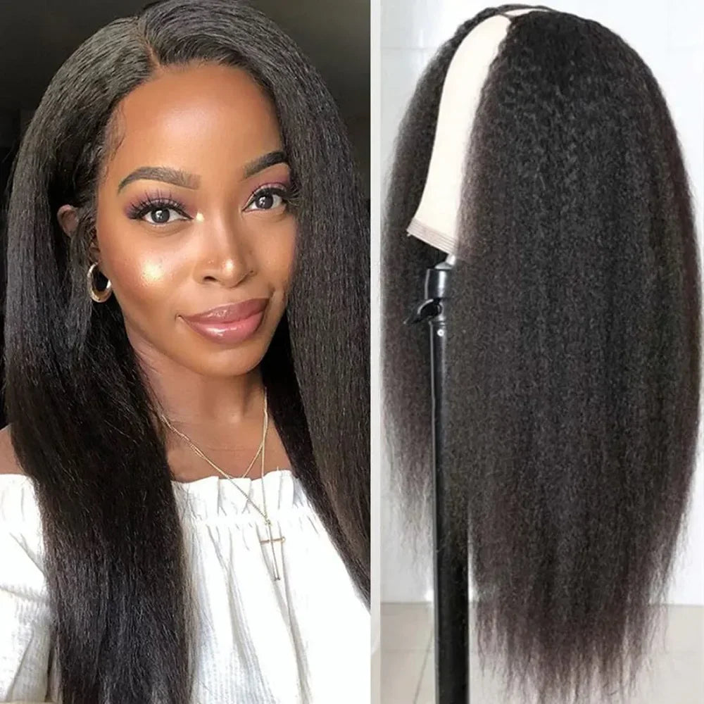 Kinky Straight Human Hair Wig V Part Wig Human Hair For Women U Part No Leave Out V Shape Brazilian Wig Without Glue Half Wigs