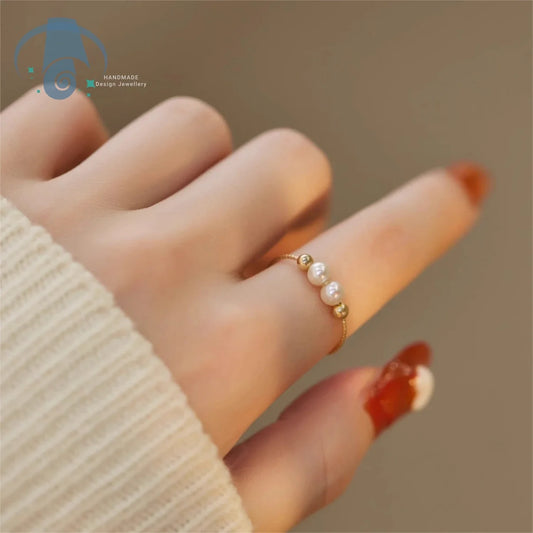 Elegant Minimalist Pearl Ring for Women Adjustable Open Band Simple Dainty Pinky Ring Luxury Trendy Stackable Jewelry Gift Idea